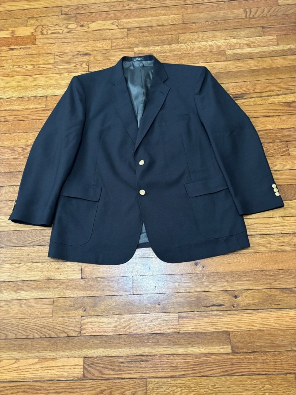 David Taylor Sport Coat Mens 46R Solid Black w/ Gold Metal Buttons Blazer Jacket - Picture 1 of 6